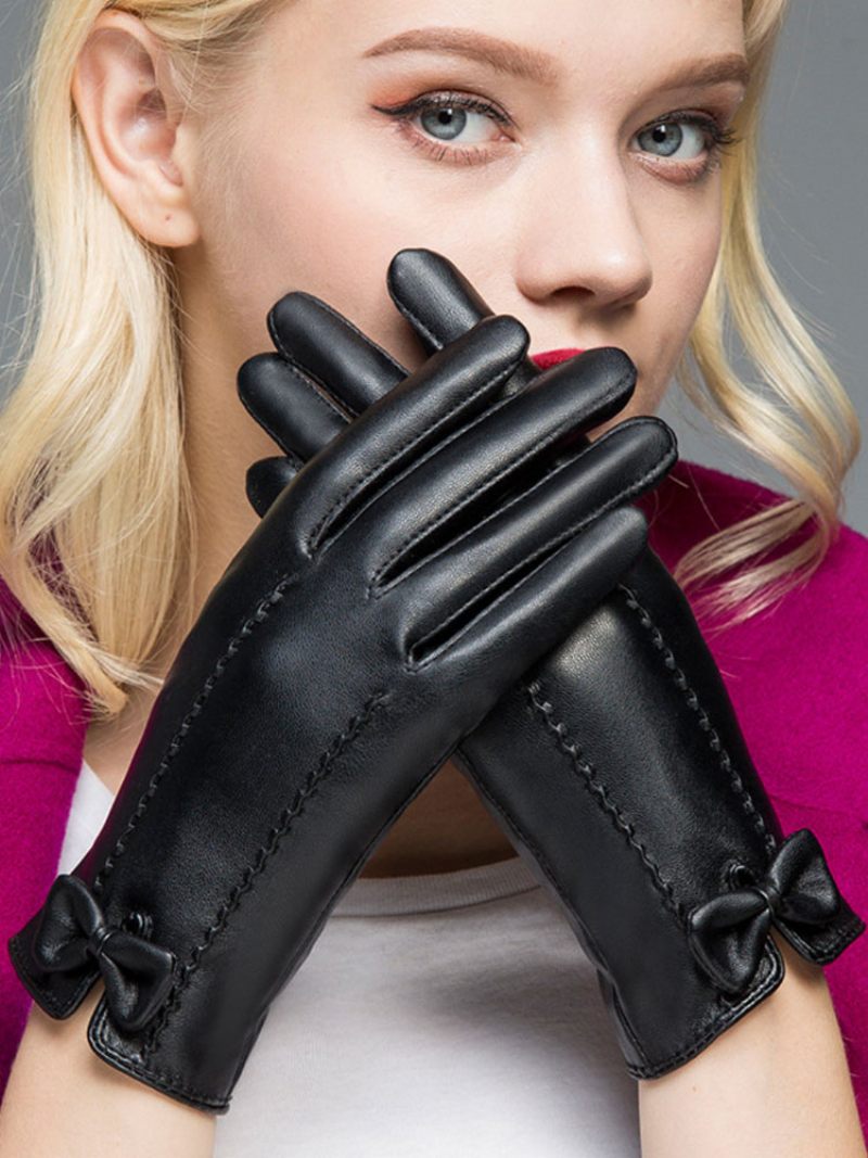 Gants Pour Femmes Arcs Hiver Cuir Pu Noir