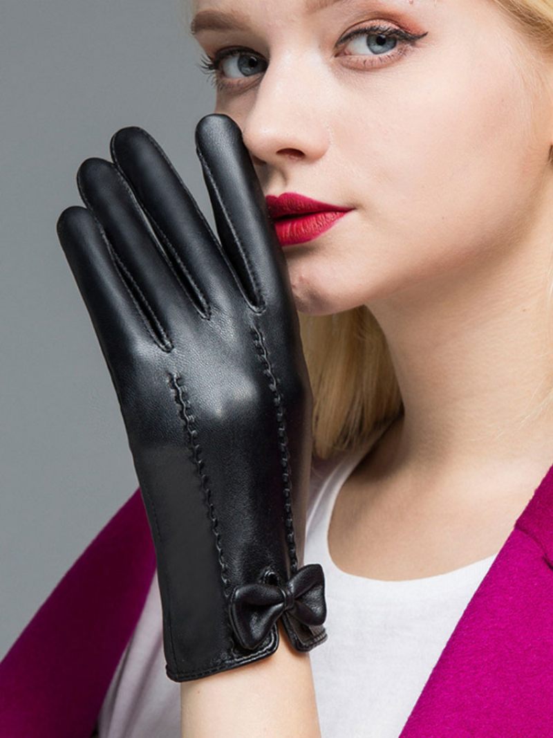 Gants Pour Femmes Arcs Hiver Cuir Pu Noir - Noir