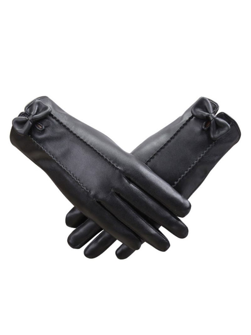 Gants Pour Femmes Arcs Hiver Cuir Pu Noir - Noir