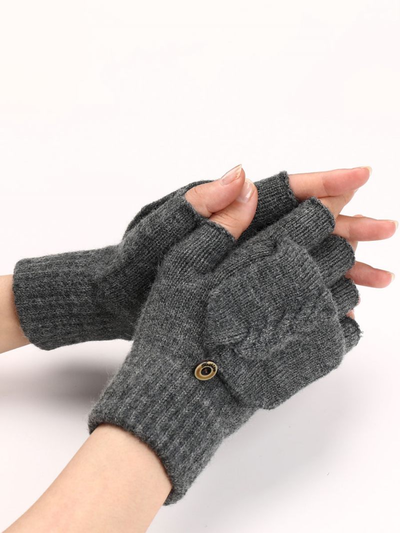 Gants Pour Femmes Boutons Sans Doigts Chauds Tricotés D'hiver