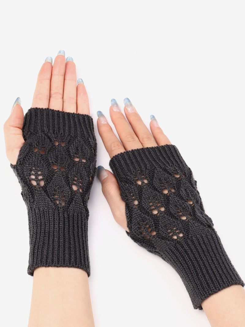 Gants Pour Femmes Découpés Sans Doigts Tricotés Chauds D'hiver - Gris Foncé