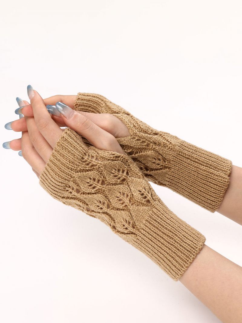 Gants Pour Femmes Découpés Sans Doigts Tricotés Chauds D'hiver - Beige