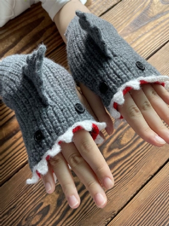 Gants Pour Femmes Imprimé Animal Crochet Forme Requin Sans Doigts Vêtements Maison Hiver Chaud Mignon Acc