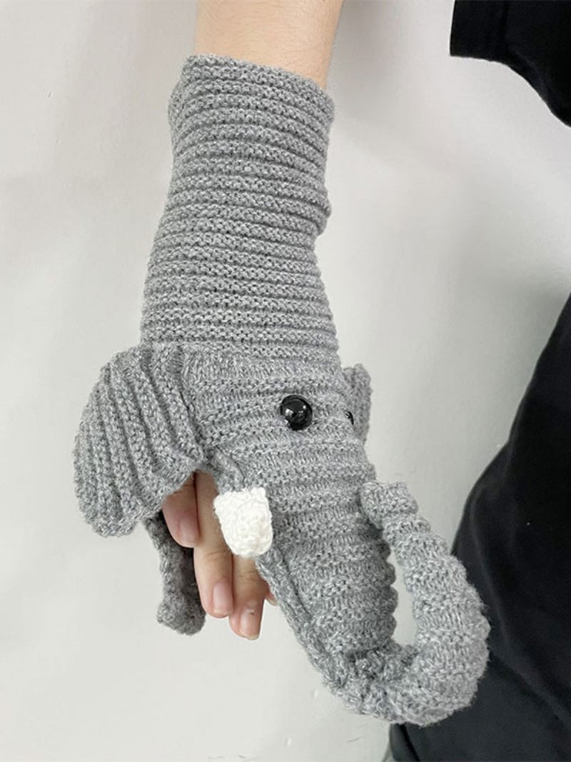 Gants Pour Femmes Imprimé Animal Éléphant Vêtements Maison Hiver Chaud Mignon Acc - Gris