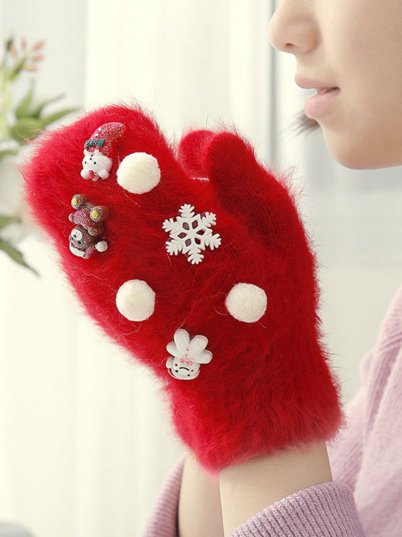 Gants Pour Femmes Motif Noël Cadeau Vacances Vêtements Maison Hiver Chaud Mignon Acc - Rouge Ture