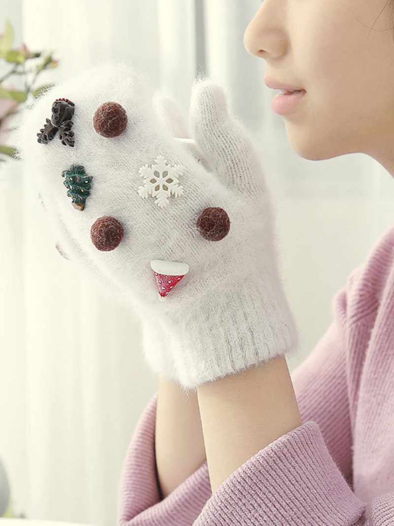 Gants Pour Femmes Motif Noël Cadeau Vacances Vêtements Maison Hiver Chaud Mignon Acc - Blanc