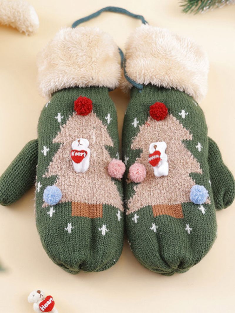 Gants Pour Femmes Motif Noël Cadeau Vacances Vêtements Maison Hiver Chaud Mignon Acc - Vert