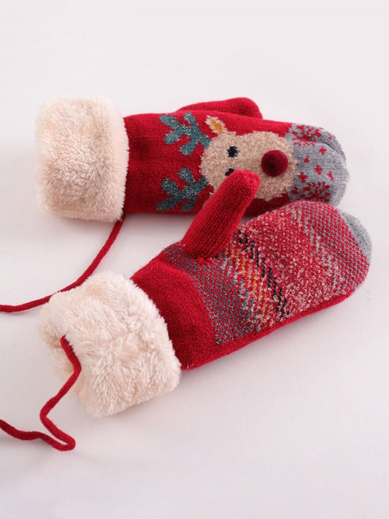 Gants Pour Femmes Motif Noël Cadeau Vacances Vêtements Maison Hiver Chaud Mignon Acc - Rouge