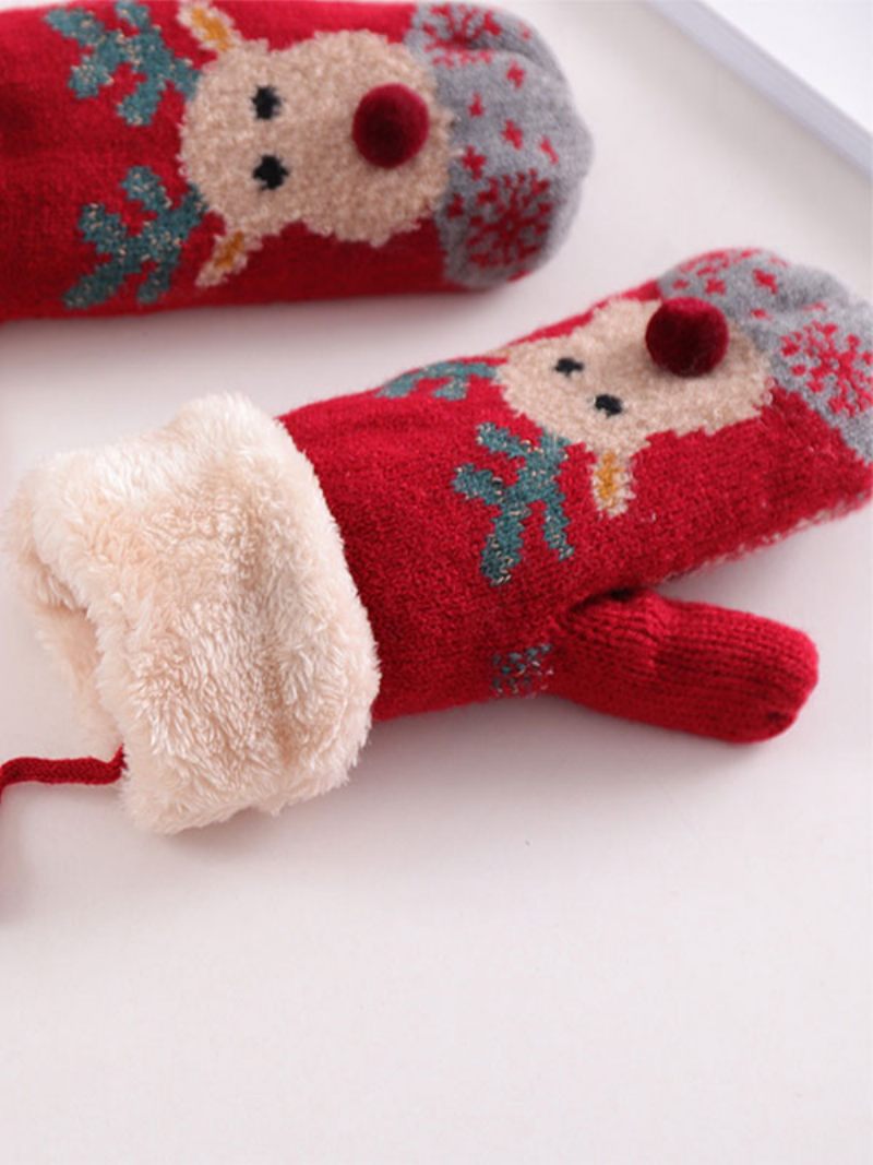 Gants Pour Femmes Motif Noël Cadeau Vacances Vêtements Maison Hiver Chaud Mignon Acc - Rouge