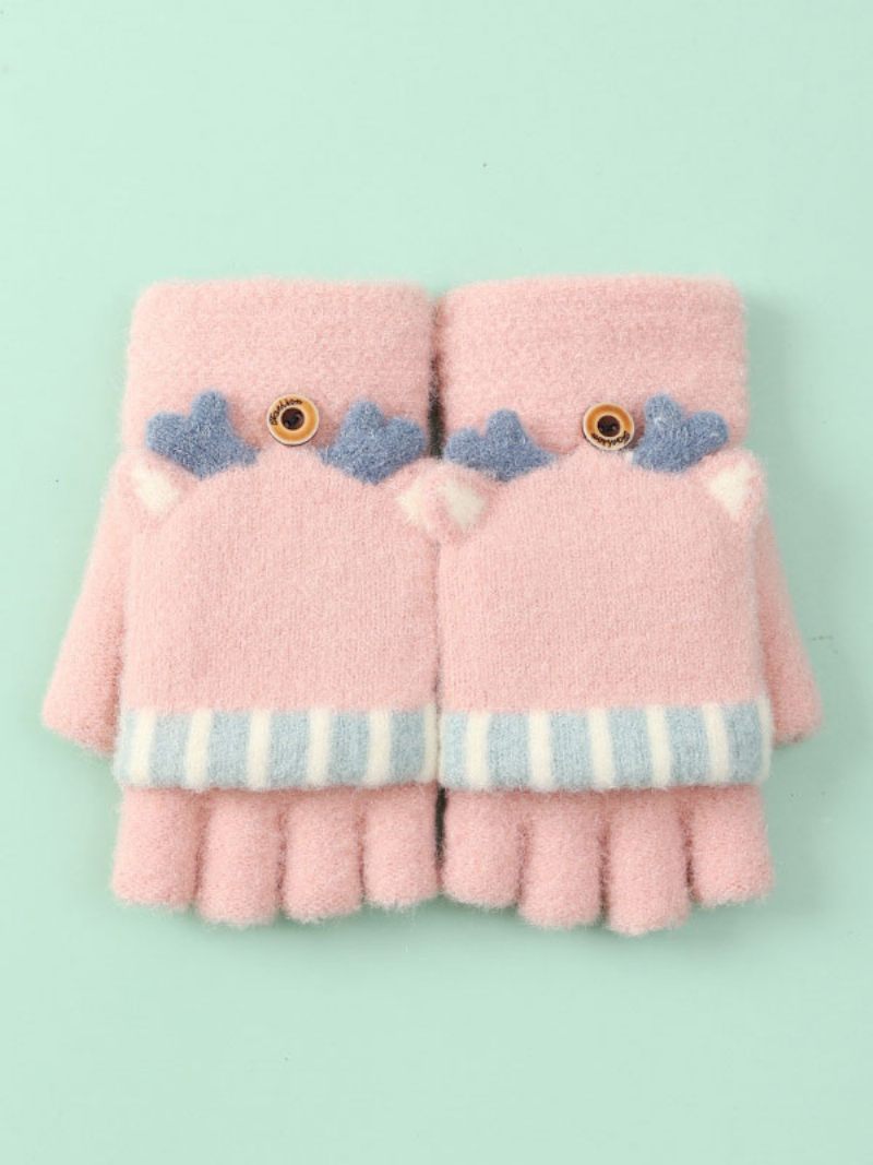 Gants Pour Femmes Motif Noël Sans Doigts Cadeau Vacances Vêtements Maison Hiver Chaud Mignon Acc - Rose