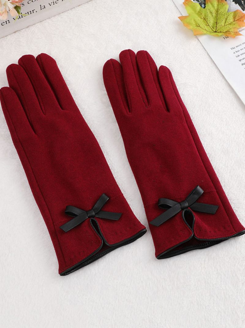 Gants Pour Femmes Noeuds Gris Clair - Rouge