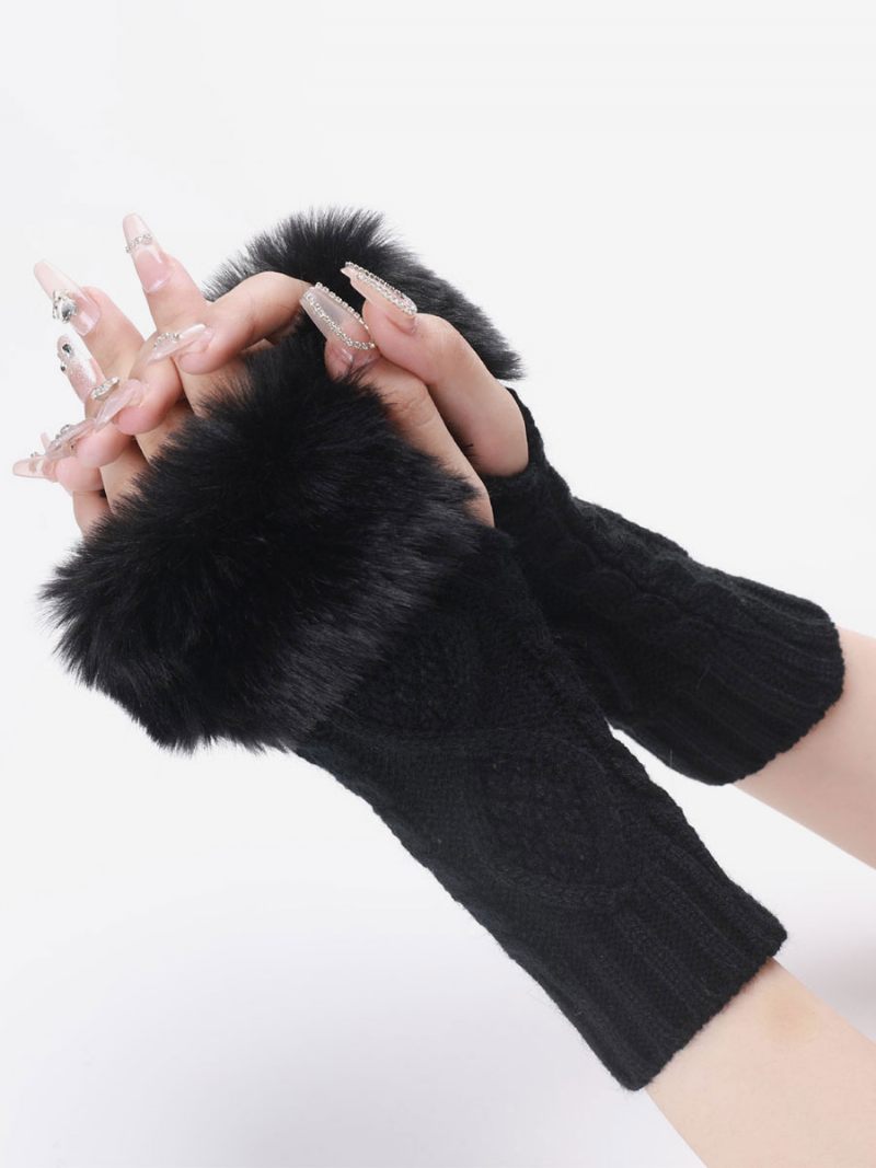 Gants Pour Femmes Pom Poms Mitaines Tricotés Chauds D’hiver