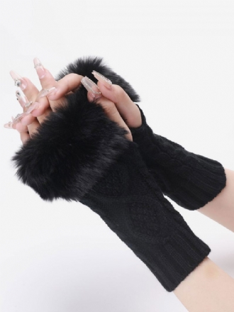 Gants Pour Femmes Pom Poms Mitaines Tricotés Chauds D’hiver