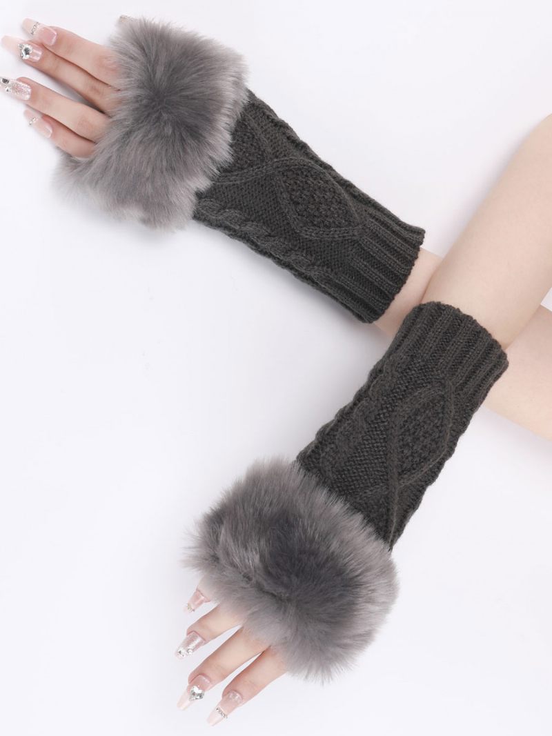 Gants Pour Femmes Pom Poms Mitaines Tricotés Chauds D’hiver - Gris Foncé