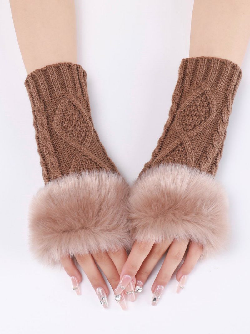 Gants Pour Femmes Pom Poms Mitaines Tricotés Chauds D’hiver - Kaki