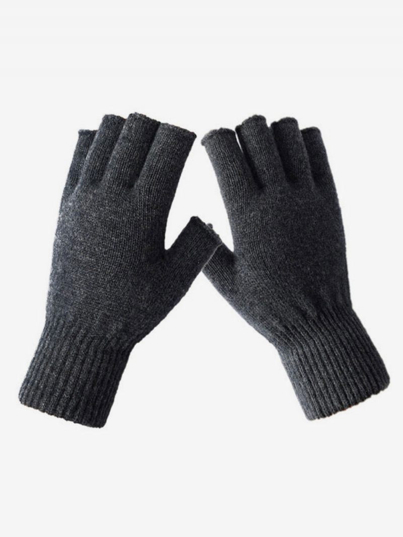 Gants Pour Femmes Sans Doigts Tricotés Chauds D'hiver - Gris Foncé