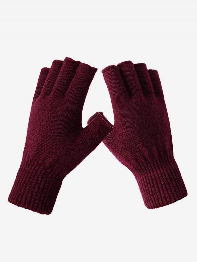 Gants Pour Femmes Sans Doigts Tricotés Chauds D'hiver - Bourgogne