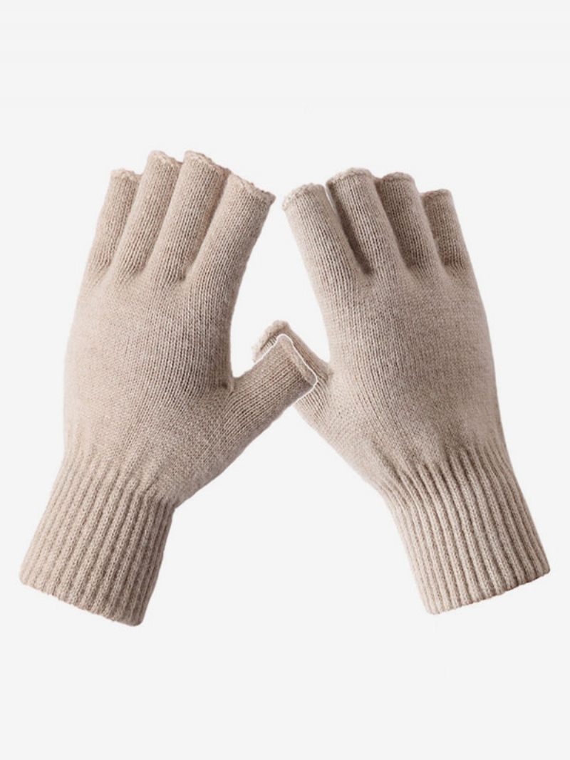 Gants Pour Femmes Sans Doigts Tricotés Chauds D'hiver - Beige