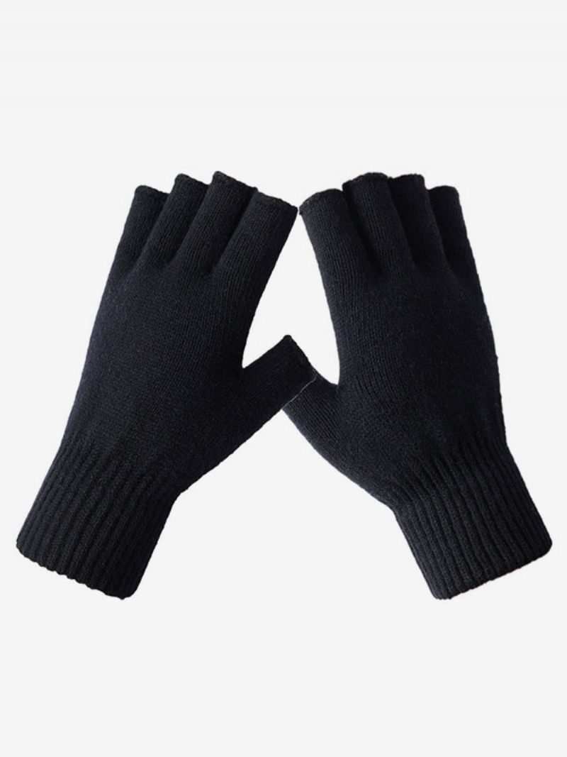 Gants Pour Femmes Sans Doigts Tricotés Chauds D'hiver - Noir