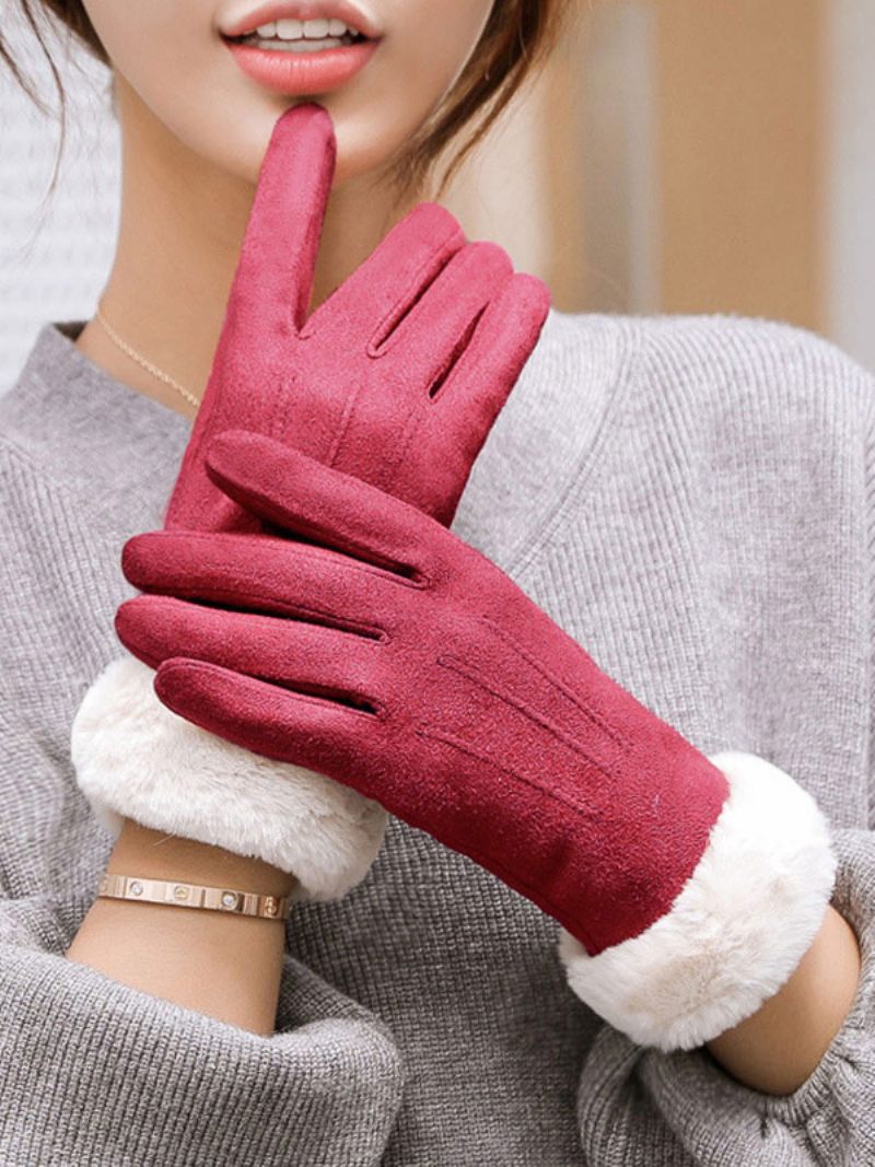 Gants D'hiver Chauds Et Chauffés Fausse Fourrure Pour Femmes - Rouge