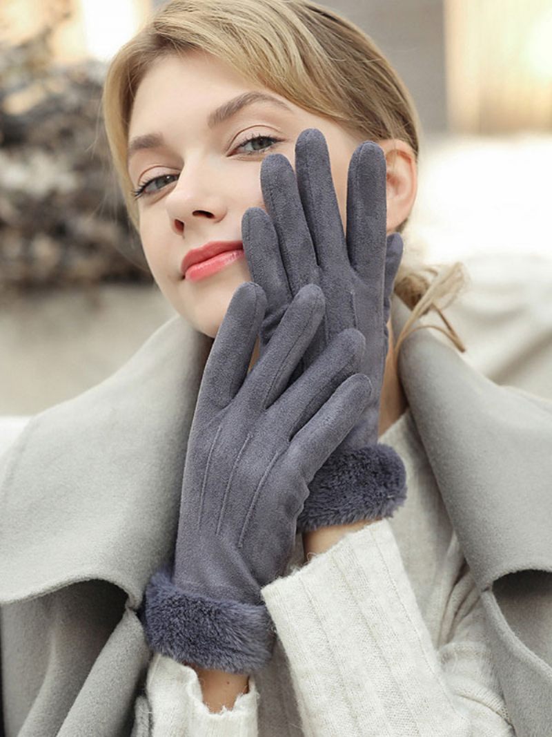 Gants D'hiver Chauds Et Chauffés Fausse Fourrure Pour Femmes - Gris