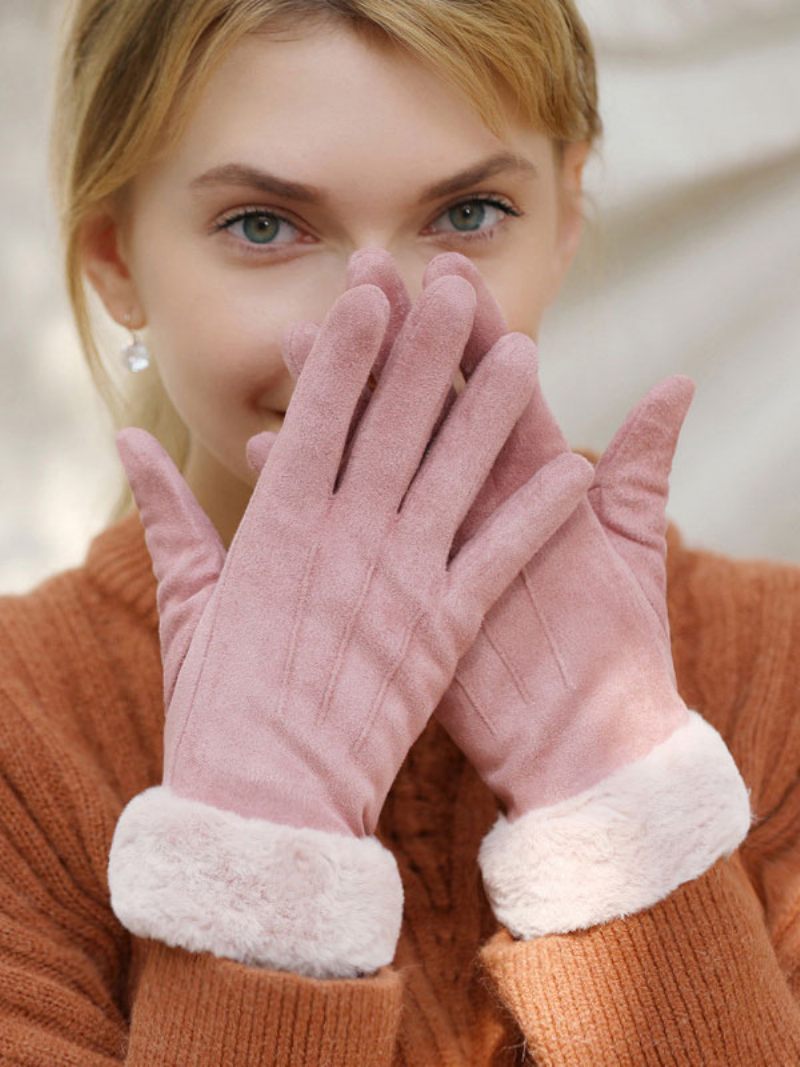 Gants D'hiver Chauds Et Chauffés Fausse Fourrure Pour Femmes - Rose