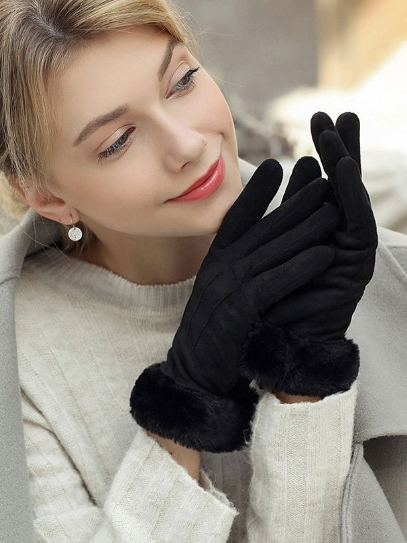 Gants D'hiver Chauds Et Chauffés Fausse Fourrure Pour Femmes - Noir