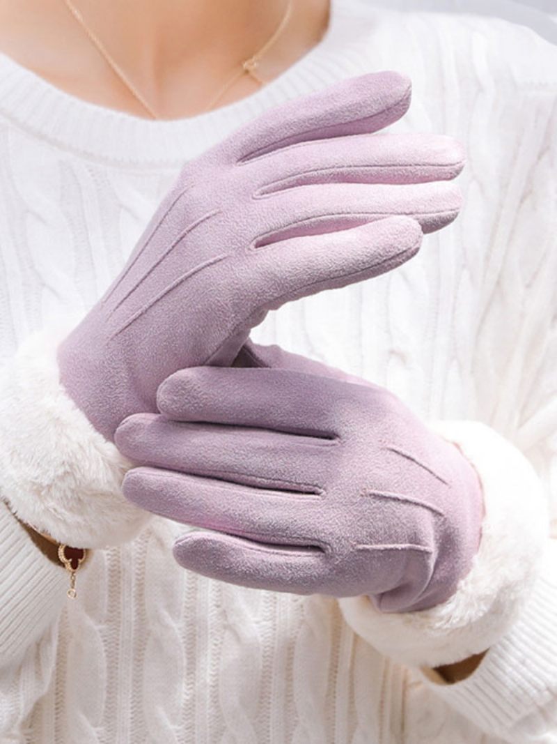 Gants D'hiver Chauds Et Chauffés Fausse Fourrure Pour Femmes - Lavande