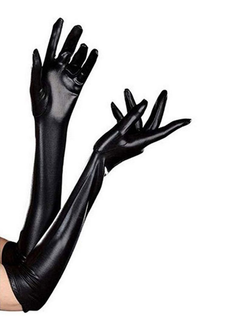 Gants Longs Pour Femmes Cuir Pu Noirs - Noir