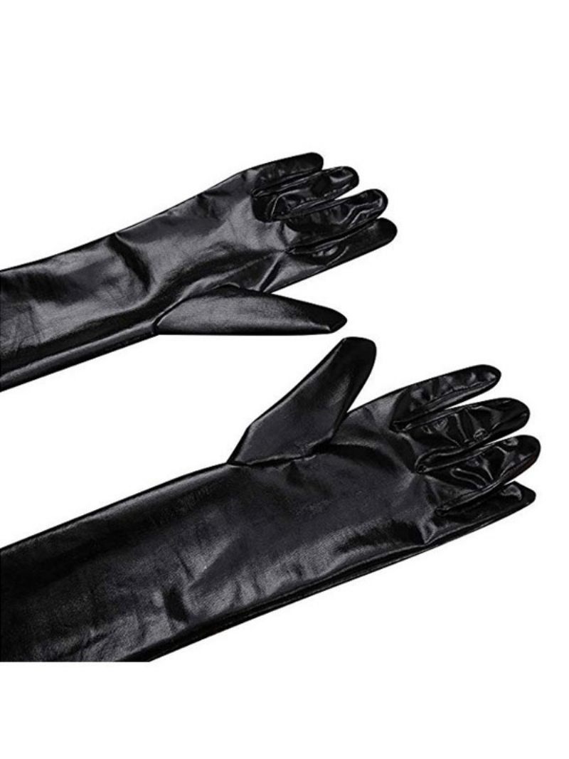 Gants Longs Pour Femmes Cuir Pu Noirs - Noir