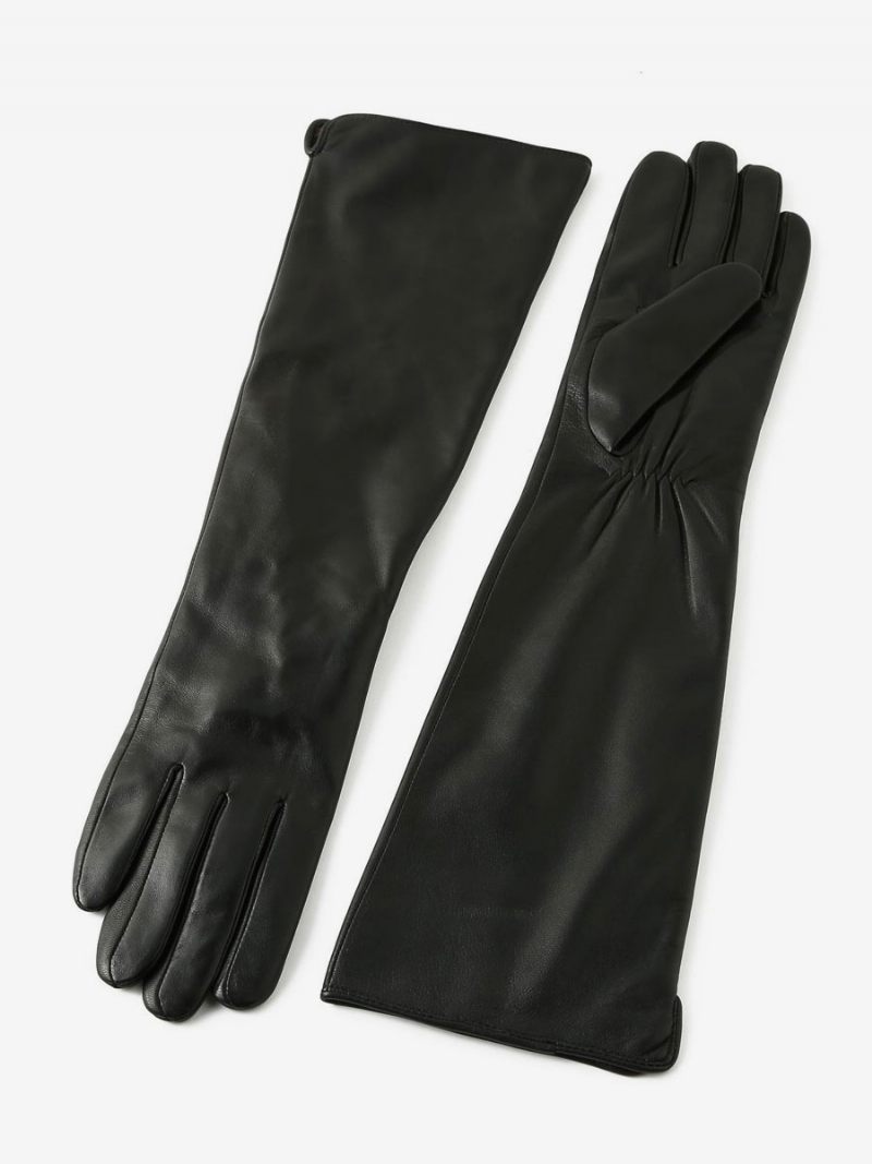 Gants Longs Imperméables Cuir D'hiver Chauffés Et Chauds Pour Femmes - Noir