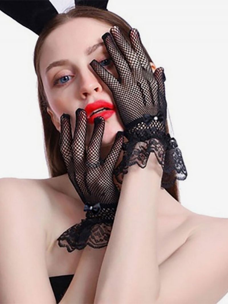 Gants Noirs Pour Femmes Dentelle Avec Strass