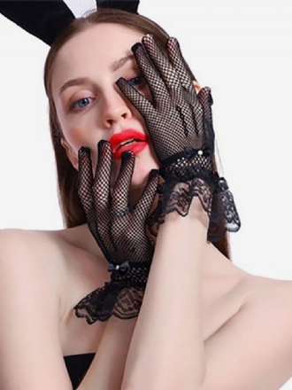 Gants Noirs Pour Femmes Dentelle Avec Strass