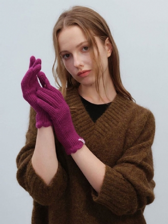 Gants Tricot Côtelé D'automne Et D'hiver Couleur Unie Pour Femmes