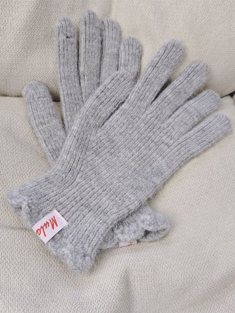 Gants Tricot Côtelé D'automne Et D'hiver Couleur Unie Pour Femmes - Gris Clair