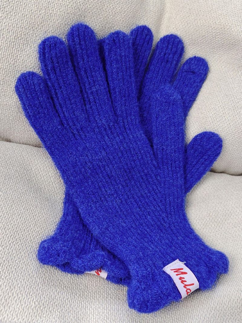 Gants Tricot Côtelé D'automne Et D'hiver Couleur Unie Pour Femmes - Bleu Royal