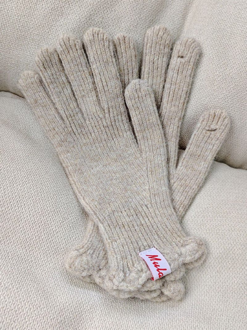 Gants Tricot Côtelé D'automne Et D'hiver Couleur Unie Pour Femmes - Beige