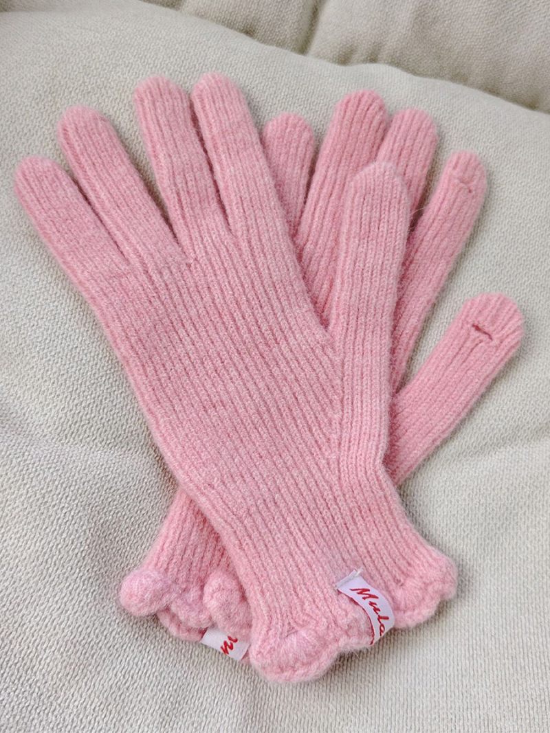 Gants Tricot Côtelé D'automne Et D'hiver Couleur Unie Pour Femmes - Rose