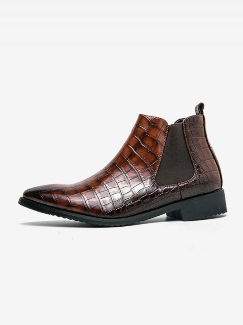 Bottes Chelsea Pour Hommes Bottines Cuir Pu Marron Café À Bout Pointu - Marron Café