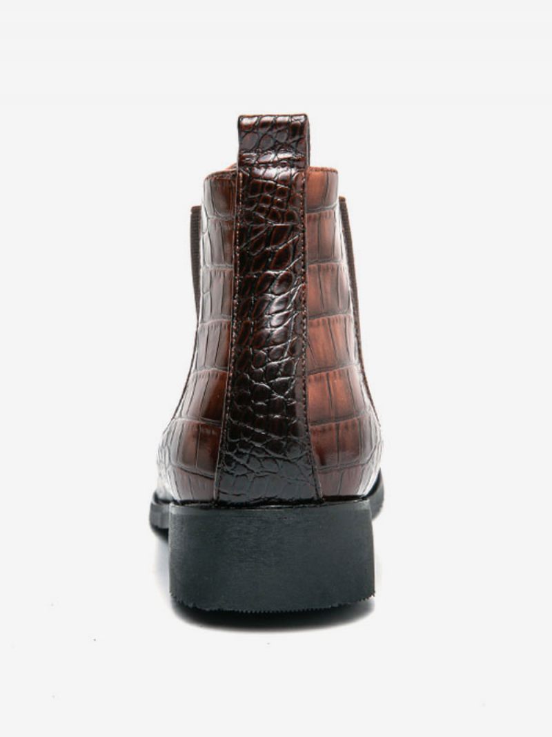 Bottes Chelsea Pour Hommes Bottines Cuir Pu Marron Café À Bout Pointu - Marron Café