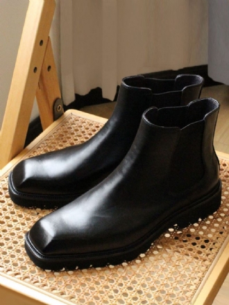 Bottes Chelsea Pour Hommes Chaussures Soirée Cuir Vache Noir À Bout Carré