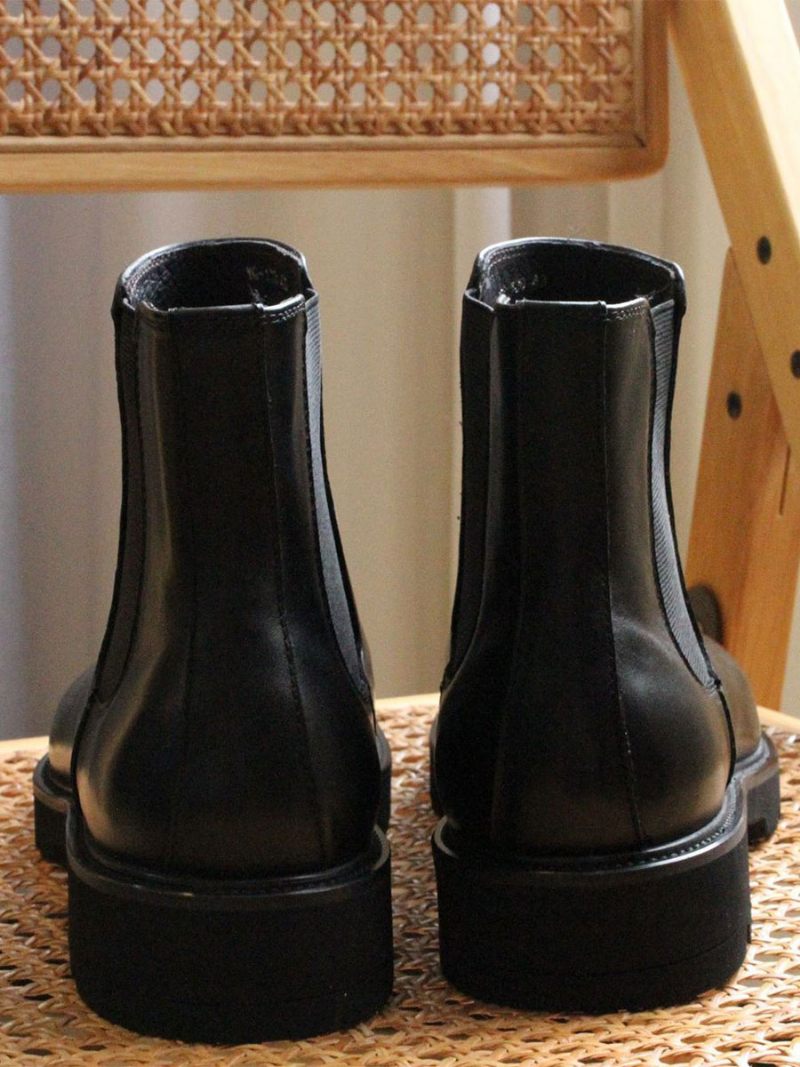 Bottes Chelsea Pour Hommes Chaussures Soirée Cuir Vache Noir À Bout Carré - Noir