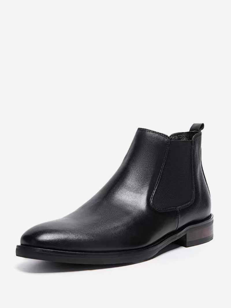 Bottes Chelsea Pour Hommes Chaussures Soirée Cuir Vache Noir À Bout Pointu