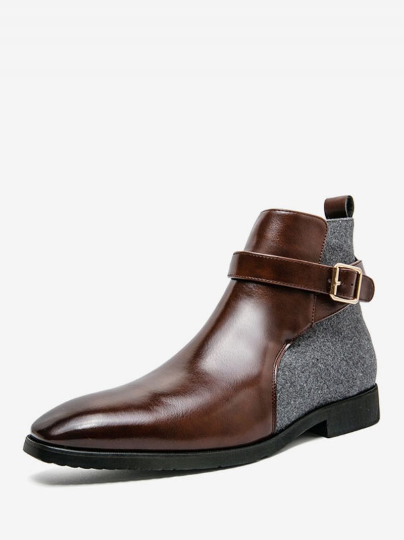 Bottes Chelsea Pour Hommes Cuir Pu Avec Boucle À Bout Rond