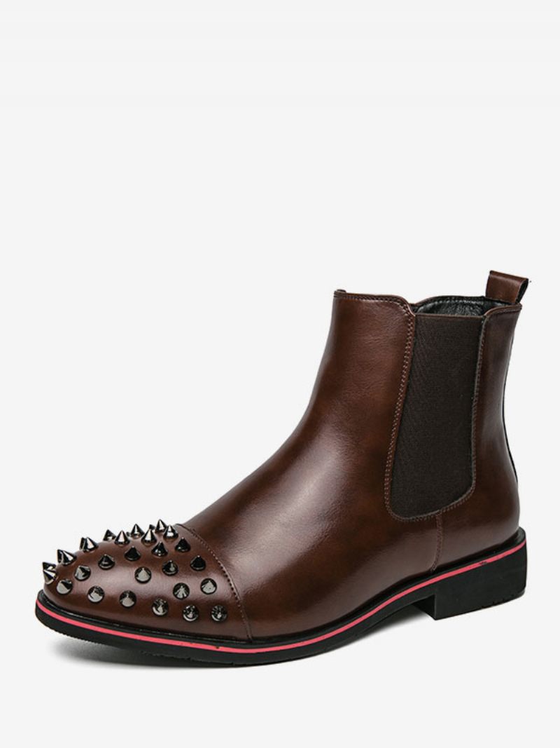 Bottes Chelsea Pour Hommes Cuir Pu À Bout Rond Et Rivets