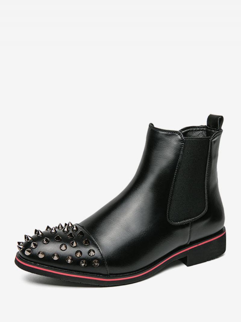 Bottes Chelsea Pour Hommes Cuir Pu À Bout Rond Et Rivets - Noir