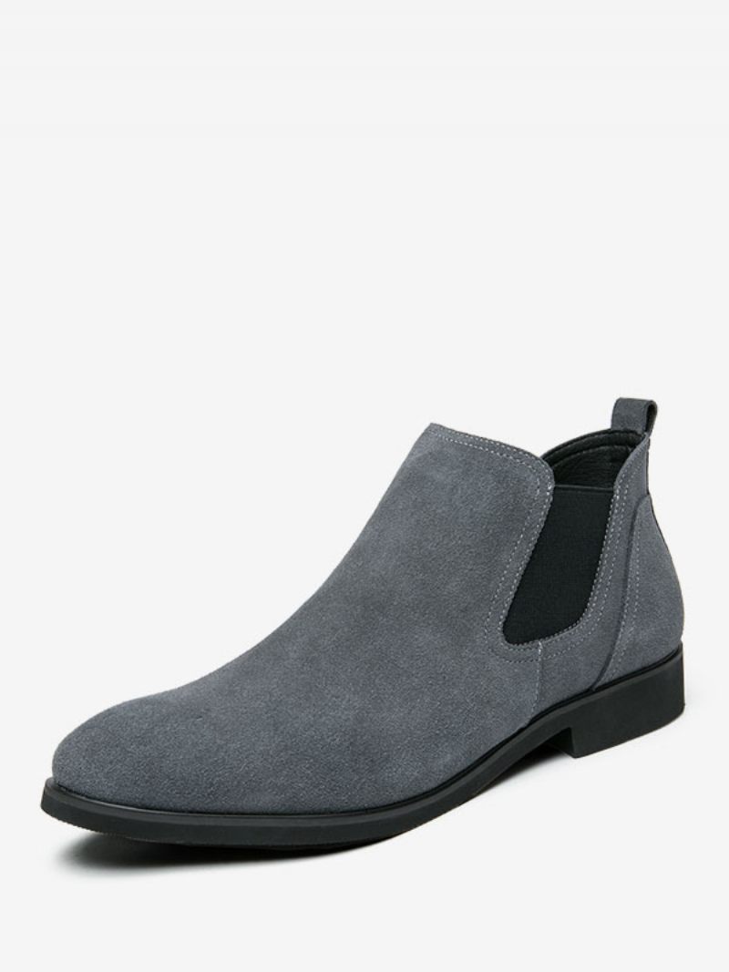 Bottes Chelsea Pour Hommes Cuir Pu Gris À Bout Rond