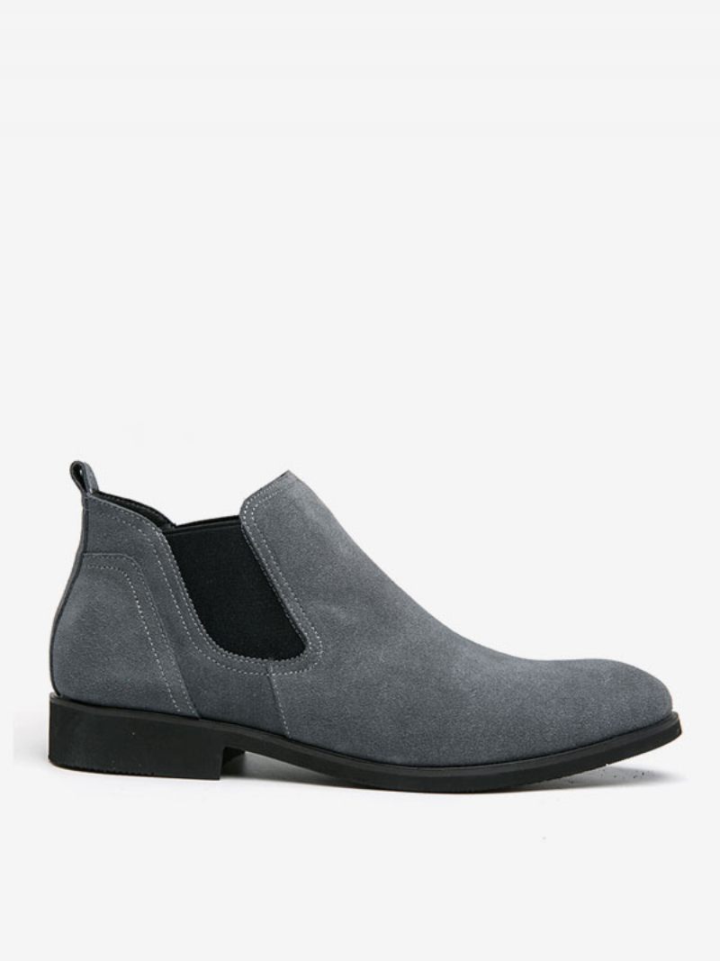 Bottes Chelsea Pour Hommes Cuir Pu Gris À Bout Rond - Gris