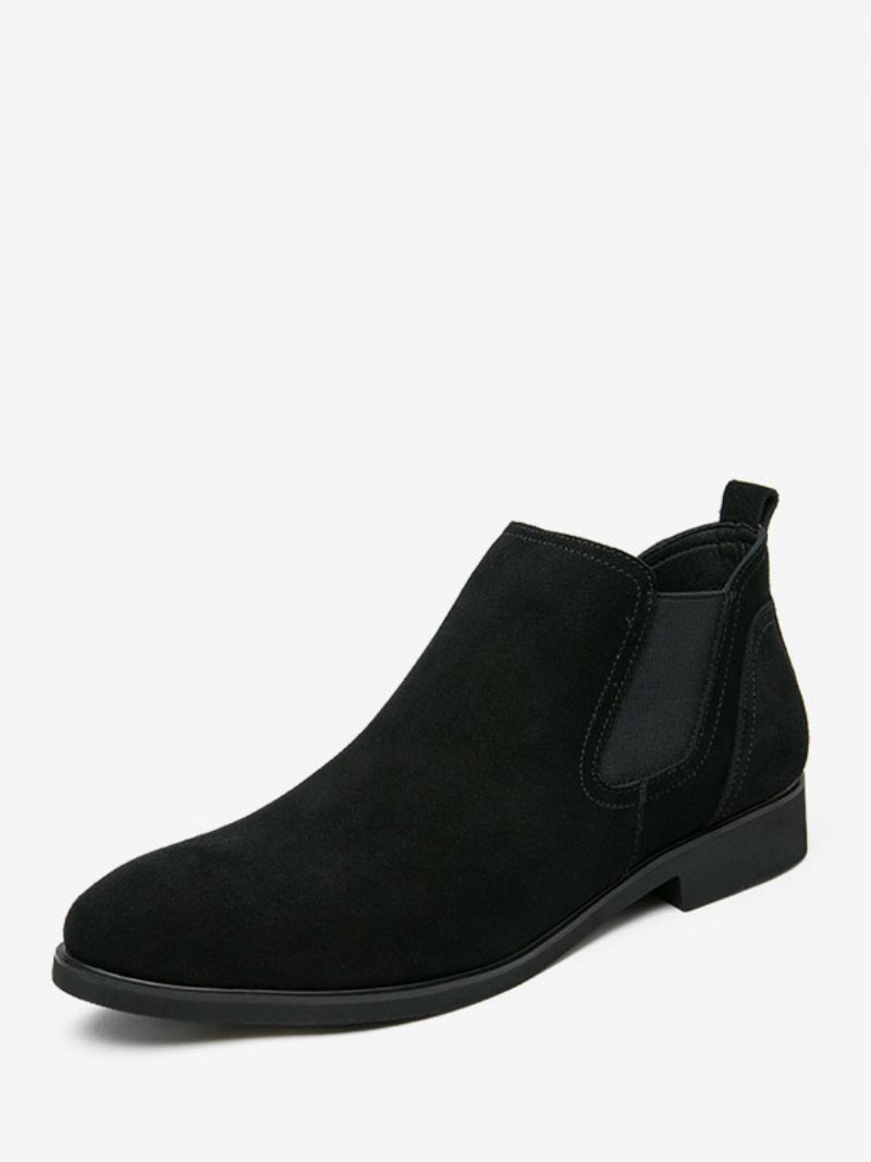 Bottes Chelsea Pour Hommes Cuir Pu Gris À Bout Rond - Noir