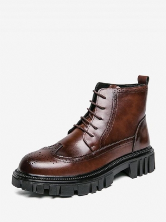 Bottes Chelsea Pour Hommes Cuir Pu Marron Café À Bout Rond